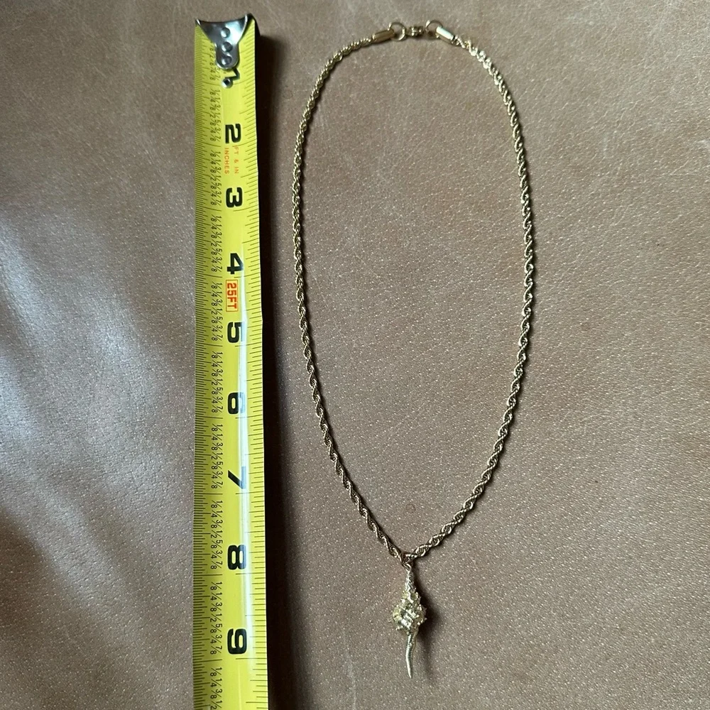 Gold plated stainless steel rope chain w shell charm vintage vibes shore coastal - Picture 13 of 14